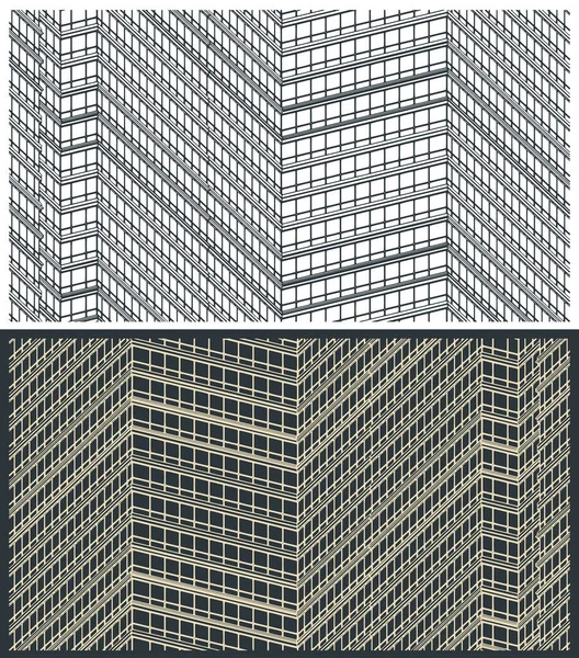 Stylized Vector Illustration Drawings Skyscraper Facade Close — Vettoriale Stock