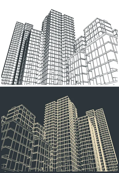 Stylized Vector Illustration Skyscrapers Construction Industry — Vetor de Stock