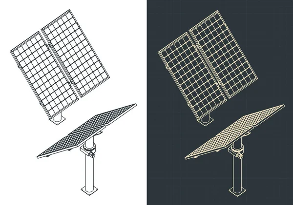 Stylized Vector Illustration Isometric Blueprints Solar Panels — ストックベクタ