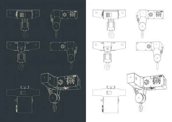 Stylized Vector Illustration Blueprints Trolley Bridge Crane — стоковый вектор