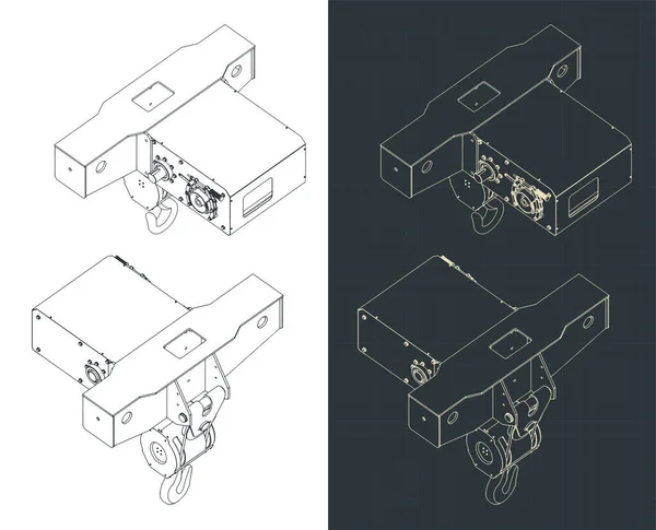 Stylized Vector Illustration Isometric Blueprints Trolley Bridge Crane — Stockvector