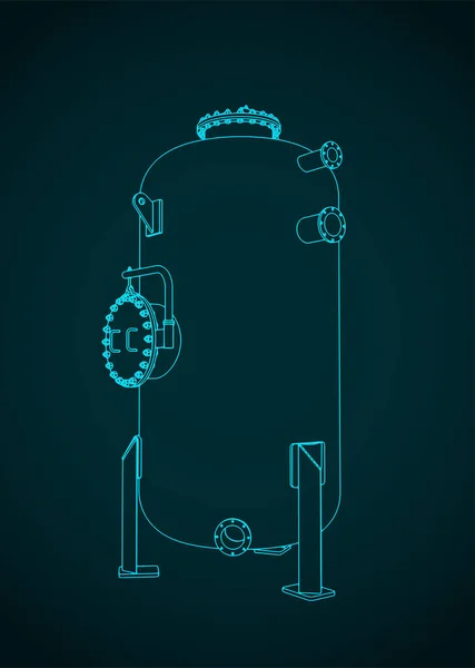 Stylized Vector Illustration Blueprint Vertical Pressure Tank — Wektor stockowy