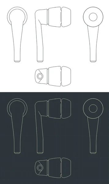 Stylized Vector Illustration Blueprints Wireless Portable Bluetooth Headphones — Wektor stockowy