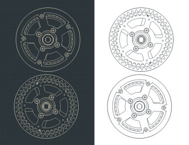 Stylized vector illustration of blueprints of crankset