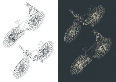 Yol bisikletinin izometrik çizimlerinin biçimlendirilmiş vektör çizimi