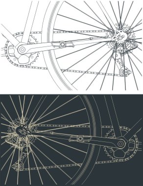 Stylized vector illustration of bicycle chain drive close up