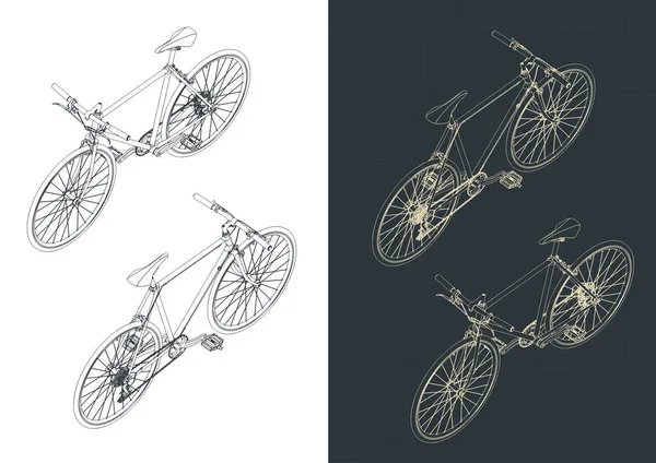Stylized Vector Illustration Isometric Blueprints Road Bike — Vetor de Stock