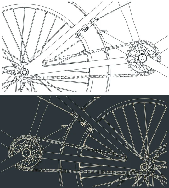 Ilustração Vetorial Estilizada Acionamento Cadeia Bicicletas Perto — Vetor de Stock