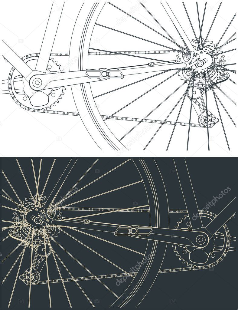 Stylized vector illustration of bicycle chain drive close up