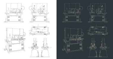 Yumruk makinesinin planlarının biçimlendirilmiş vektör çizimi