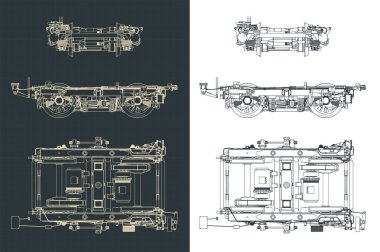 Demiryolu aracının planlarının stilize edilmiş vektör çizimi