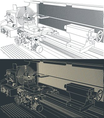Değirmen makinesinin çizimlerinin biçimlendirilmiş vektör illüstrasyonu
