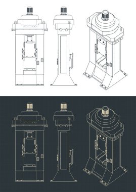 Stylized vector illustration of drawings of punch machine