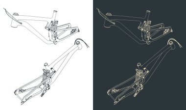 Bisiklet çerçevesinin çizimlerinin biçimlendirilmiş vektör çizimi