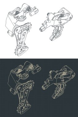 Arka raydan çıkarıcının izometrik planlarının stilize edilmiş vektör çizimi