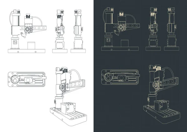 Stylized Vector Illustration Blueprints Drilling Machine — Image vectorielle