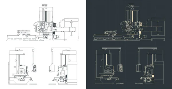 Stylized Vector Illustration Blueprints Milling Cnc Machine — 图库矢量图片