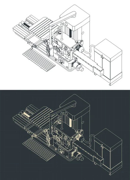 Stylized Vector Illustration Isometric Blueprints Milling Cnc Machine — Stockvektor