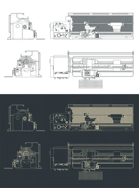 Stylized Vector Illustration Blueprints Milling Machine — Stock Vector