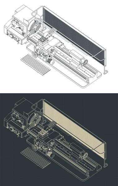 Değirmen makinesinin izometrik planlarının biçimlendirilmiş vektör çizimi