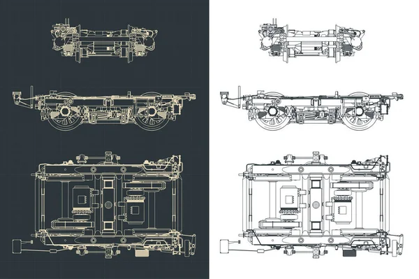 Stilisierte Vektorillustration Von Bauplänen Für Eisenbahndrehgestelle — Stockvektor
