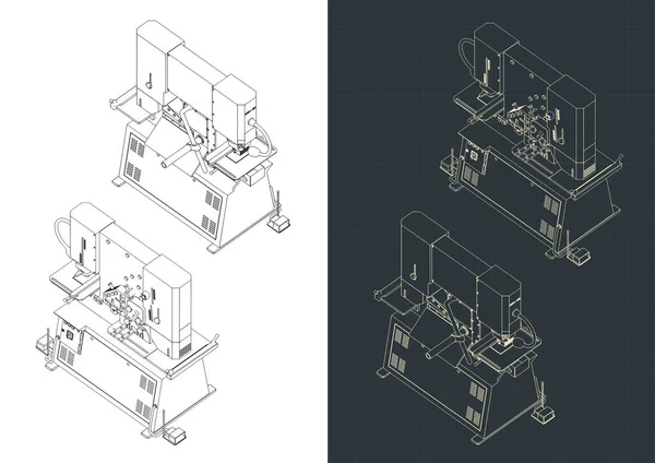 Stylized Vector Illustration Isometric Blueprints Punch Machine — Wektor stockowy