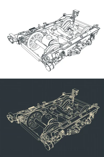 Stilisierte Vektorillustration Von Zeichnungen Von Eisenbahndrehgestellen — Stockvektor