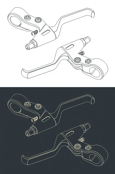 Stylized Vector Illustration Isometric Blueprints Bicycle Brake Lever — Archivo Imágenes Vectoriales