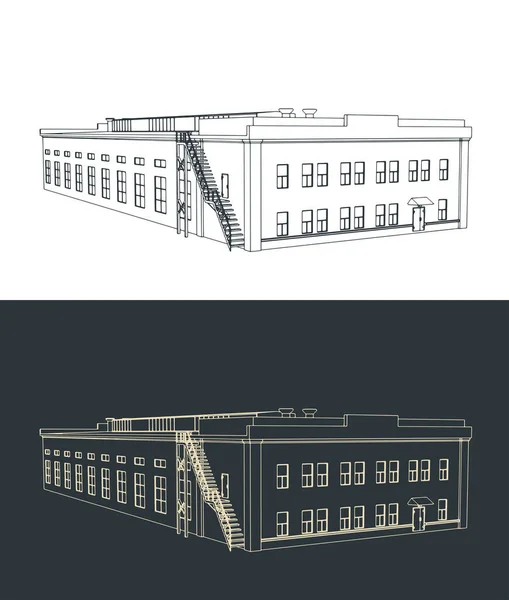 ปแบบเวกเตอร ของภาพวาดของอาคารโรงงาน — ภาพเวกเตอร์สต็อก