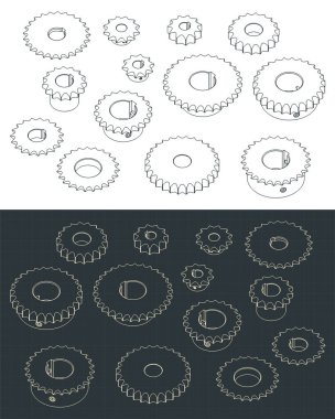 Farklı roketlerin izometrik planlarının biçimlendirilmiş vektör çizimi