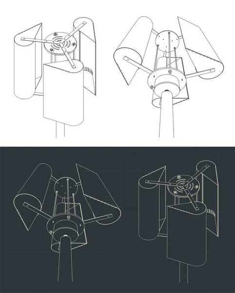 Illustration Vectorielle Stylisée Dessins Éoliennes Axe Vertical — Image vectorielle