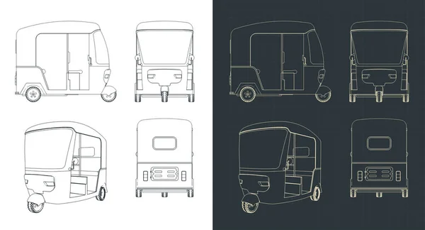 自動車リクシャーの設計図のベクトル図 — ストックベクタ