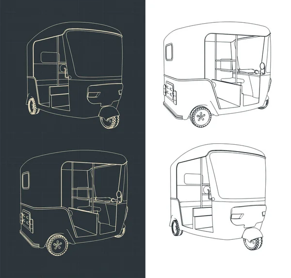 Gestileerde Vector Illustraties Van Auto Riksja — Stockvector