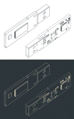 USB fash planlarının izometrik planlarının biçimlendirilmiş vektör çizimi