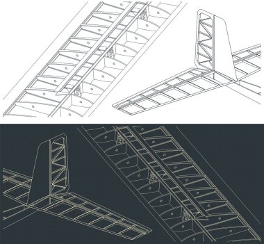 Planörün kanat ve kuyruk planlarının biçimlendirilmiş vektör çizimi