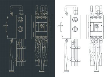 Güç devresi kırıcının planlarının biçimlendirilmiş vektör çizimi