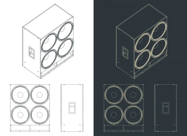 Stilisierte Vektorillustration Von Bauplänen Leistungsstarker Subwoofer — Stockvektor