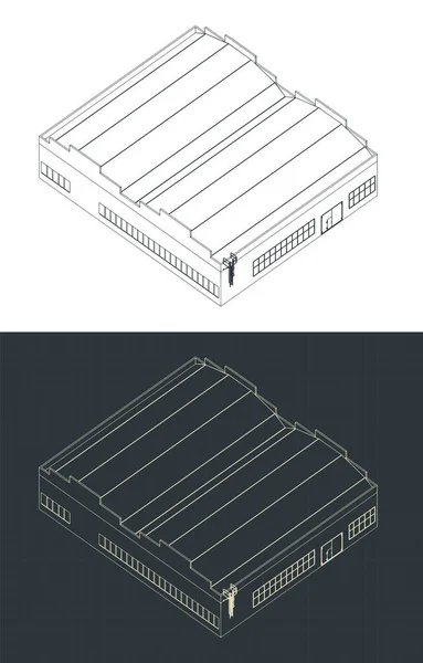 Stylized Vector Illustration Isometric Blueprints Factory Building — Stock Vector