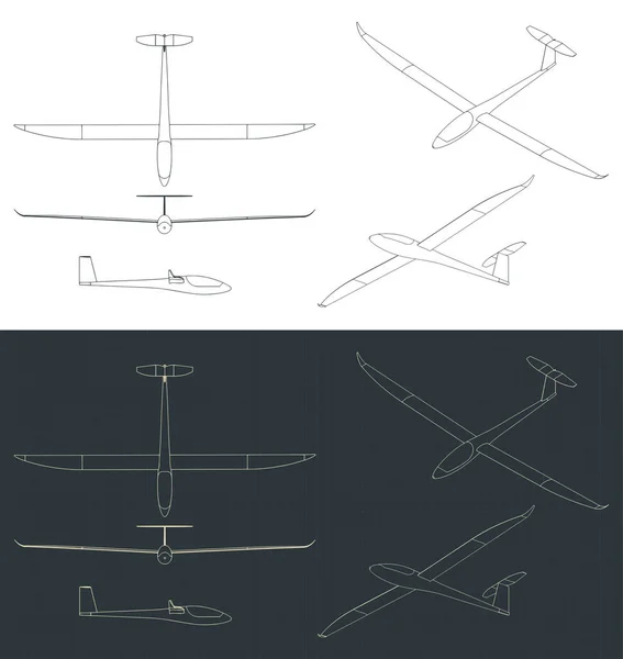 Gestileerde Vector Illustratie Van Blauwdrukken Van Glider — Stockvector