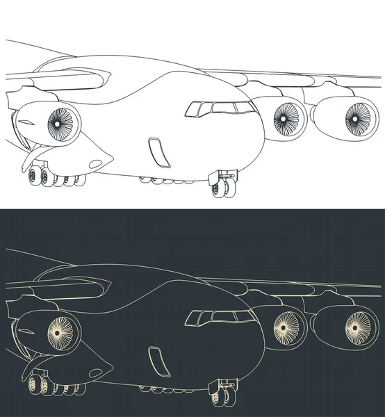 Στυλιζαρισμένη Διανυσματική Απεικόνιση Βαρέων Φορτηγών Αεροσκαφών Κοντά — Διανυσματικό Αρχείο