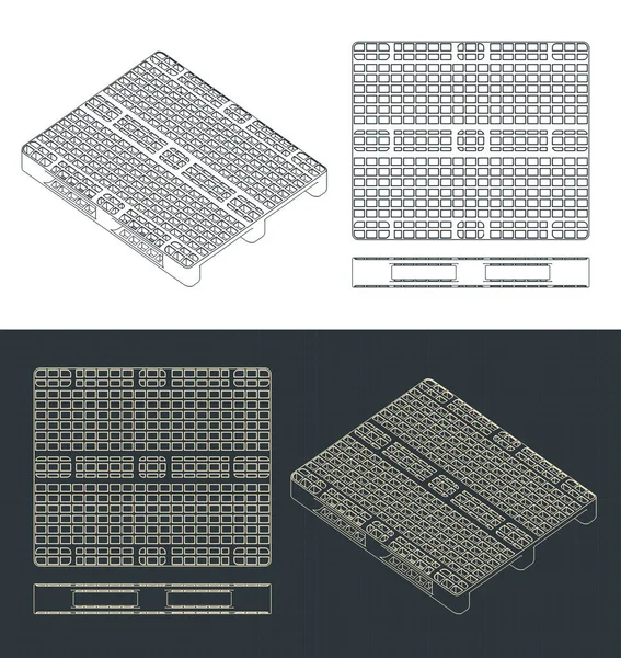 Stylized Vector Illustration Blueprints Plastic Pallet — Stock Vector