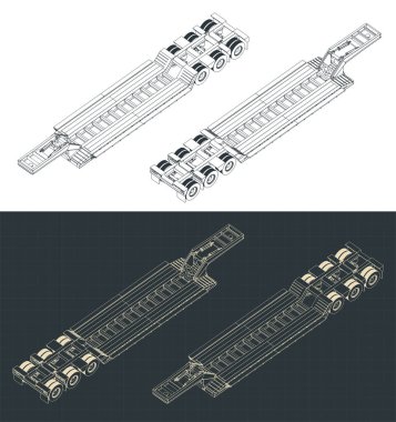Düşük çocuk karavanının izometrik planlarının stilize vektör çizimleri