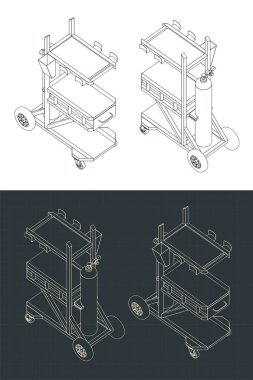 Kaynak arabasının izometrik planlarının stilize vektör çizimleri