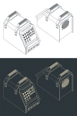 Kaynak makinesinin izometrik planlarının biçimlendirilmiş vektör çizimleri