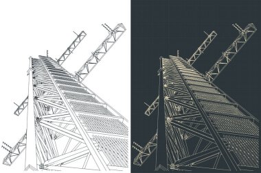Anten kulesinin çizimlerinin biçimlendirilmiş vektör çizimleri