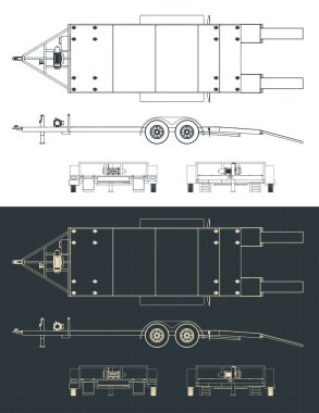 Araba römorkunun planlarının biçimlendirilmiş vektör çizimi