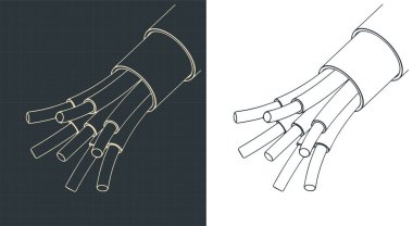 Elektrik kablo yapısının izometrik çizimlerinin biçimlendirilmiş vektör çizimleri