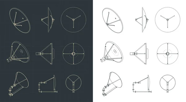 Stylizowane Ilustracje Wektorowe Planów Anten Parabolicznych — Wektor stockowy