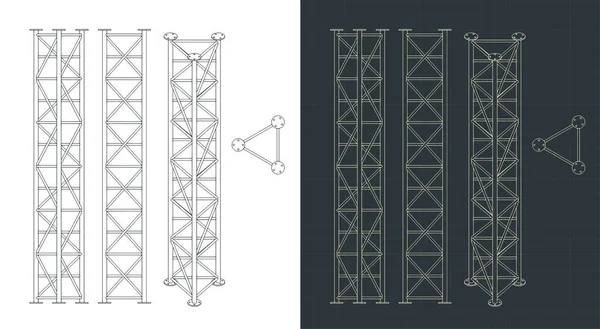 Illustrazione Vettoriale Stilizzata Cianografie Traliccio Metallico Modulare Rimovibile — Vettoriale Stock