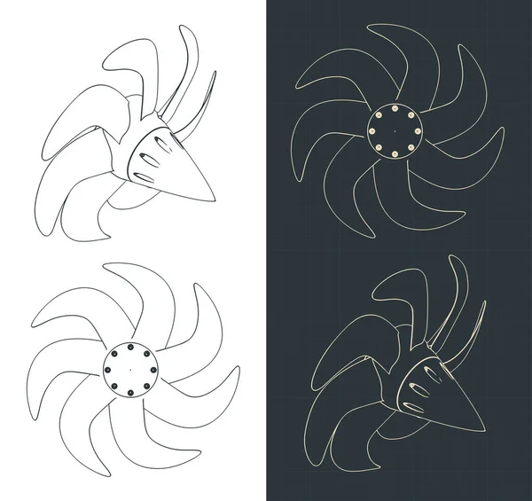 Stylizowane Ilustracje Wektorowe Planów Dużych Śmigieł Podwodnych — Wektor stockowy